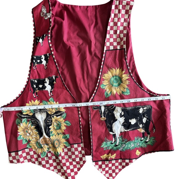Vintage Cow Print Patchwork Vest Sunflower Farmhouse Cottagecore Red XL - Picture 3 of 6